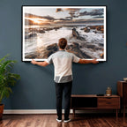 Rocky Coast Ocean Sunset Wall Art Canvas Print, Dramatic Seascape Nature Decor