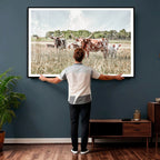 Texas Longhorn Cattle Wall Art Canvas Print, Western Ranch Landscape Decor