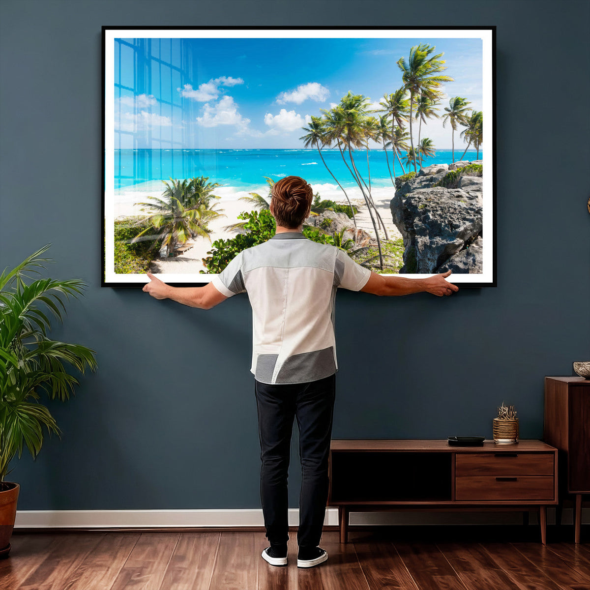 Tropical Beach Wall Art Canvas Print, Palm Tree Ocean Landscape Photography
