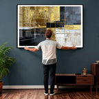 Gold Navy Abstract Wall Art Canvas Print, Modern Luxury Geometric Art for Living Room and Office