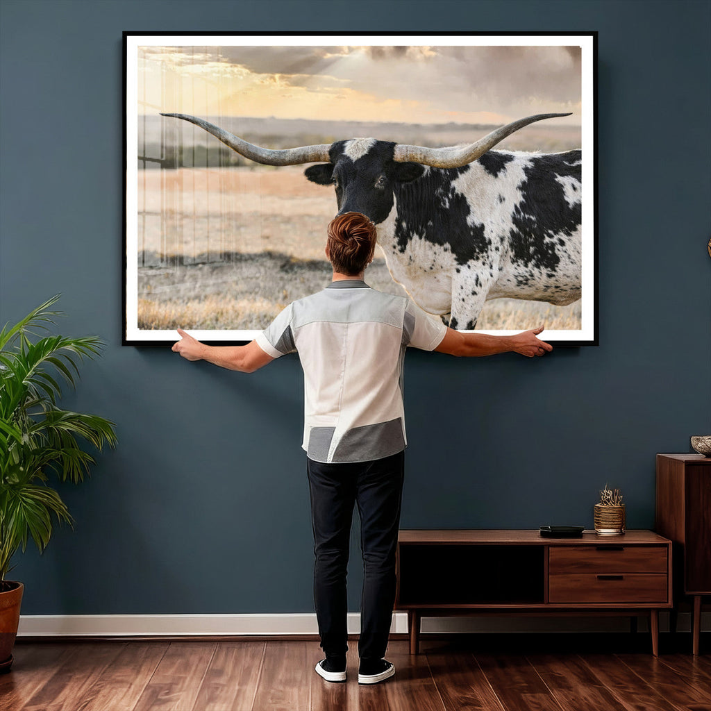 Texas Longhorn Bull Rustic Wall Art Canvas Print
