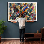 Geometric Abstract Wall Art Canvas Print, Orange Blue