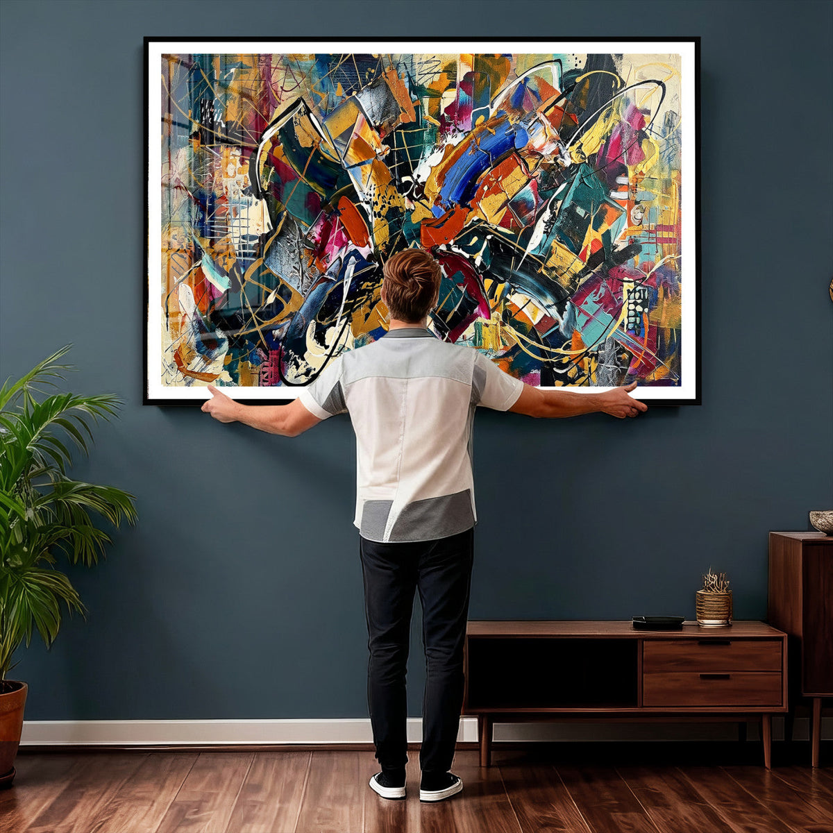 Geometric Abstract Wall Art Canvas Print, Orange Blue