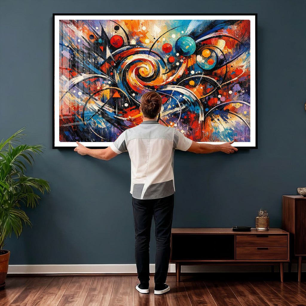 Geometric Abstract Wall Art Canvas Print, Orange Blue