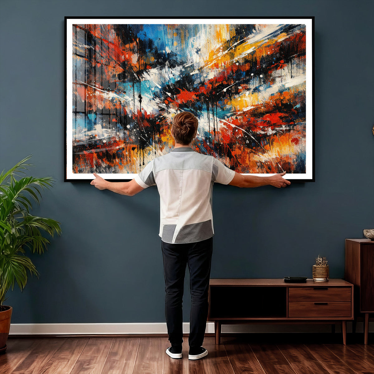 Lyrical Abstract Wall Art Canvas Print, Orange Blue Abstract