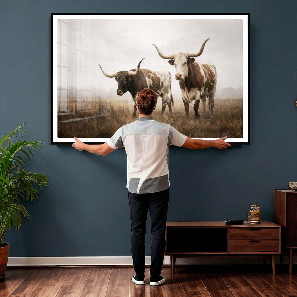 Texas Longhorn Canvas Wall Art Western Bull Desert, Rustic Farmhouse Wall Decor