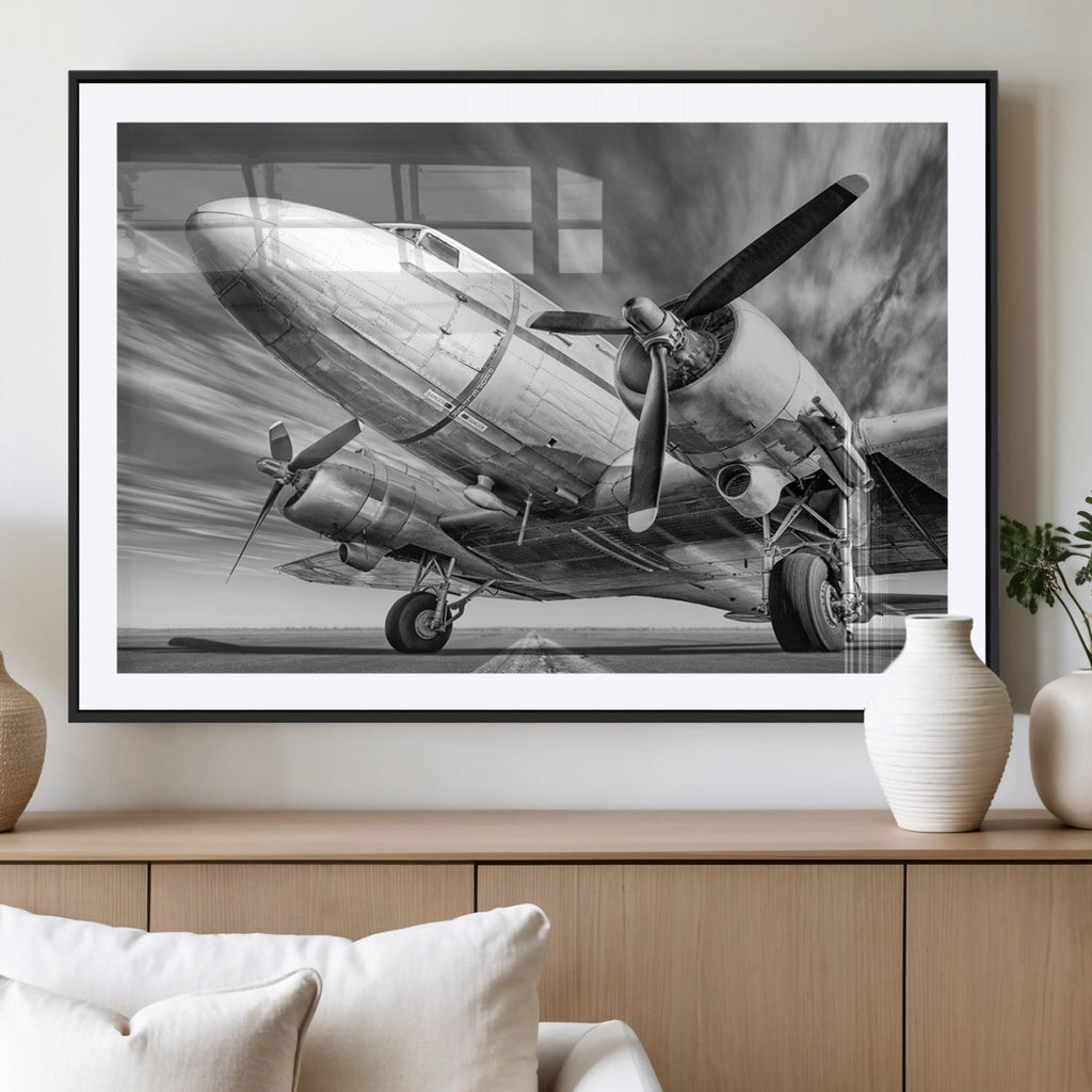 Vintage Airplane on Runway Canvas Print
