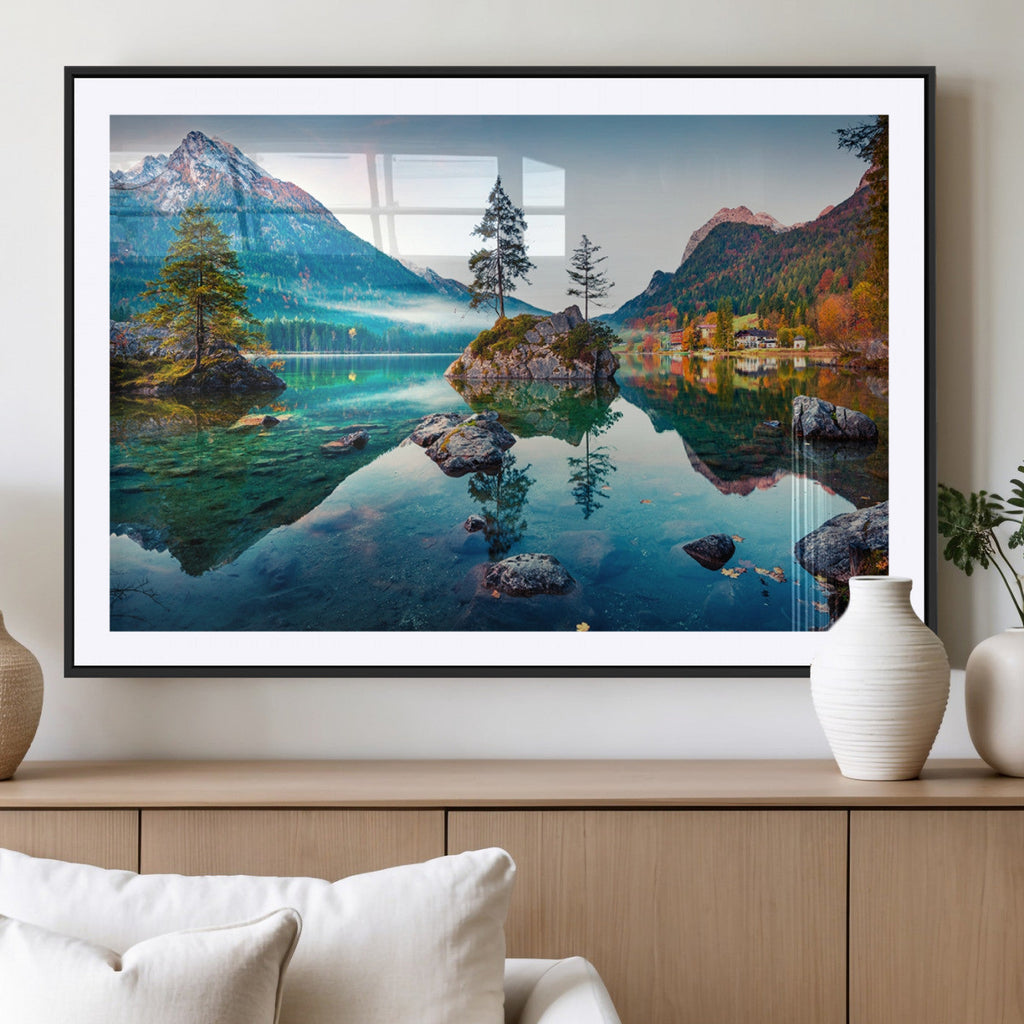 Crystal Clear Lake Wall Art | Mountains Wall Art Canvas | 3 Panel Landscape