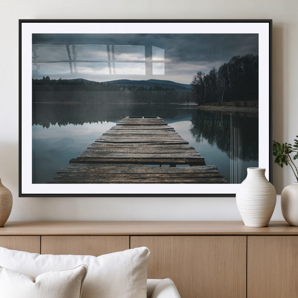 Wooden Bridge Near Lake Wall Art Canvas Print