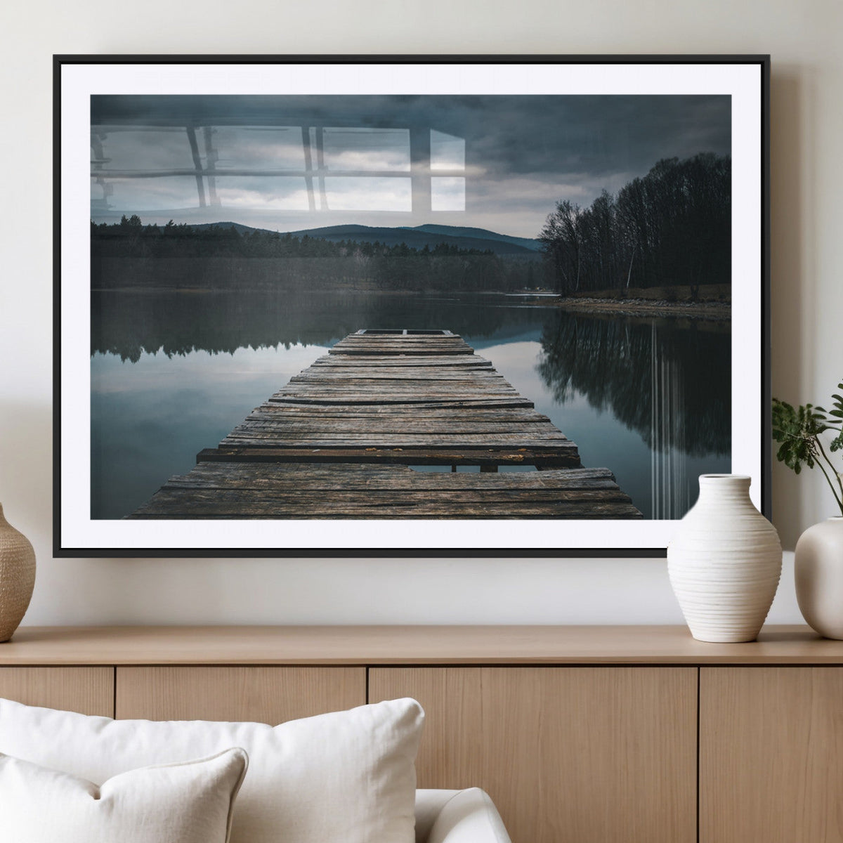 Wooden Bridge Near Lake Wall Art Canvas Print