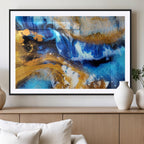 Blue Orange Marble Fluid Effect Canvas Wall Art Print