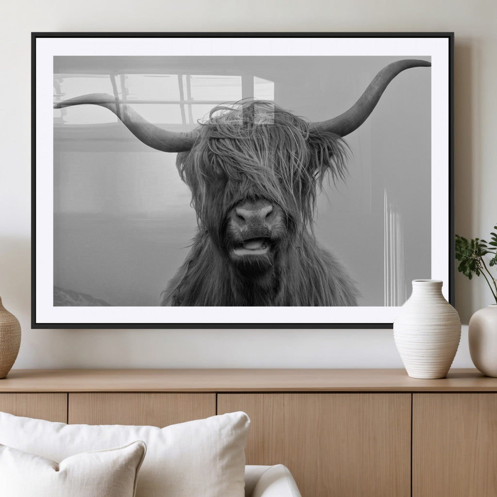 Texas Cow Wall Art Canvas, Texas Longhorn Cattle Canvas Print