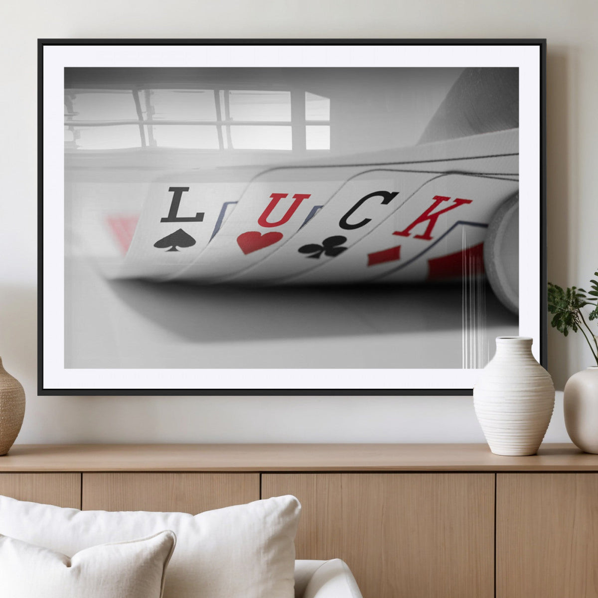 Framed Lucky Poker Cards Canvas | Modern Triptych Wall Art for Game Rooms