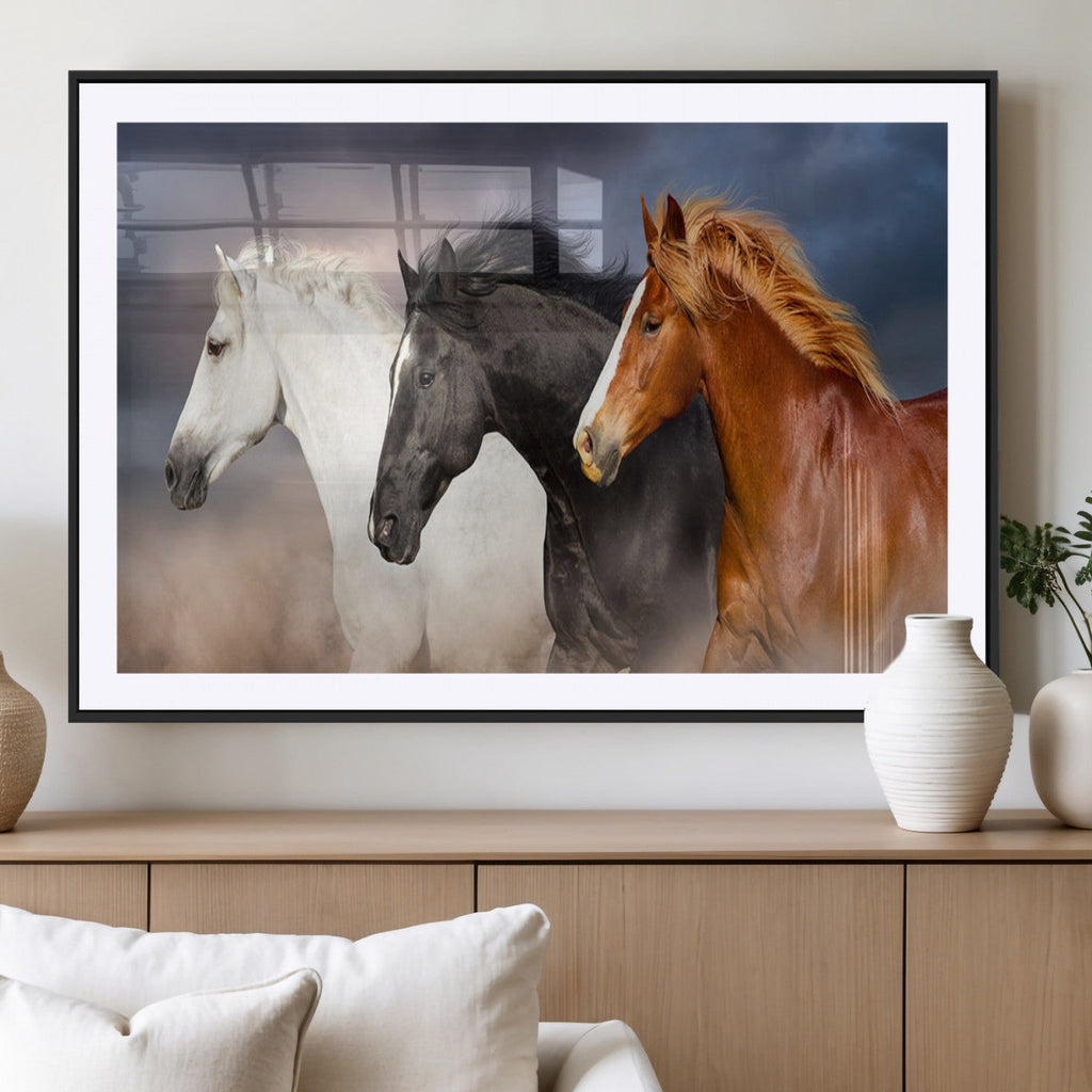 Animal Wall Art Three Horses Farmhouse Art Canvas Print
