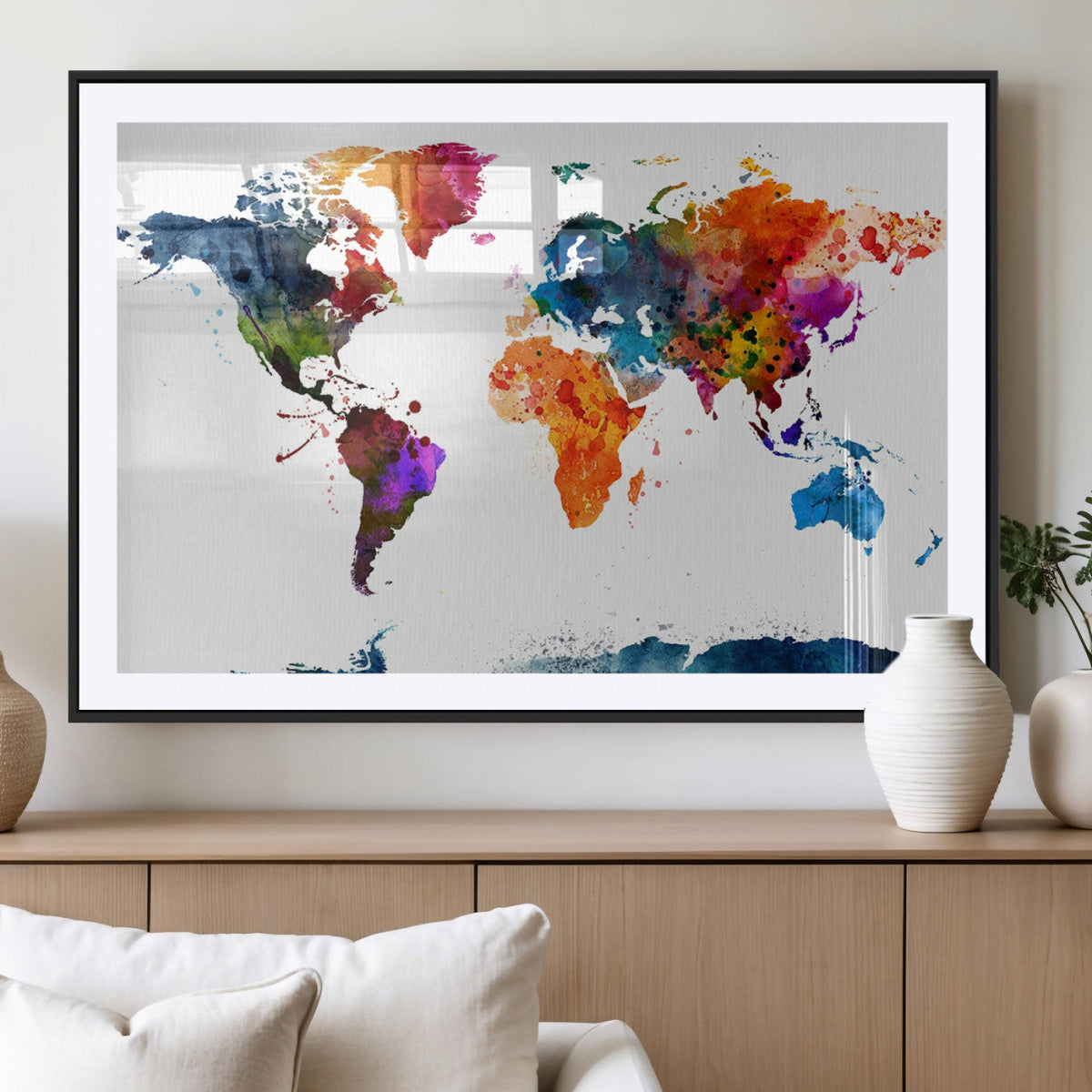 Bold Colorful World Map Canvas Print | Detailed Map of the World Wall Art