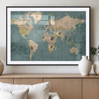 Classic World Map Canvas Print | Framed Vintage Map Wall Art