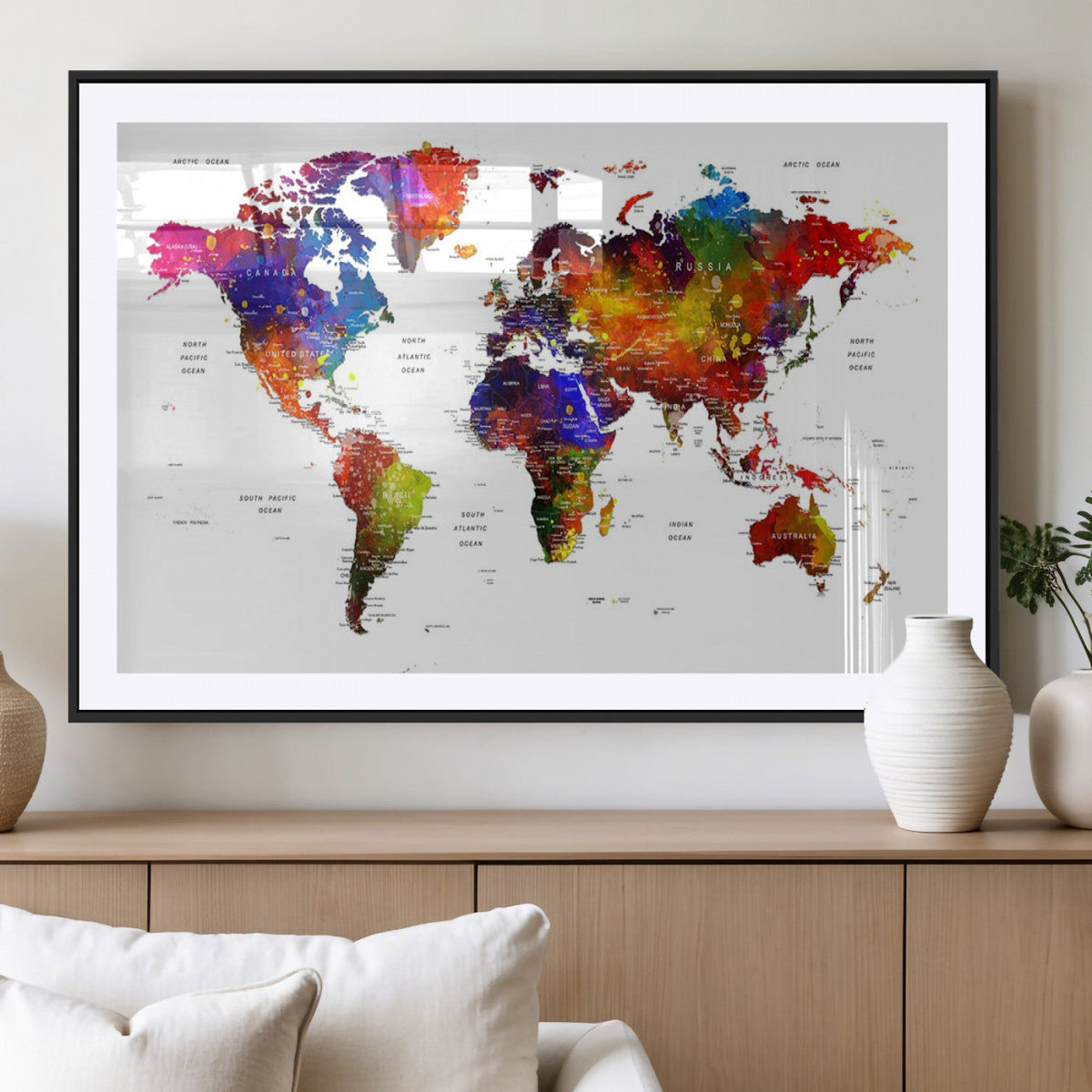 World Map Canvas Print | Detailed Map of the World Wall Art