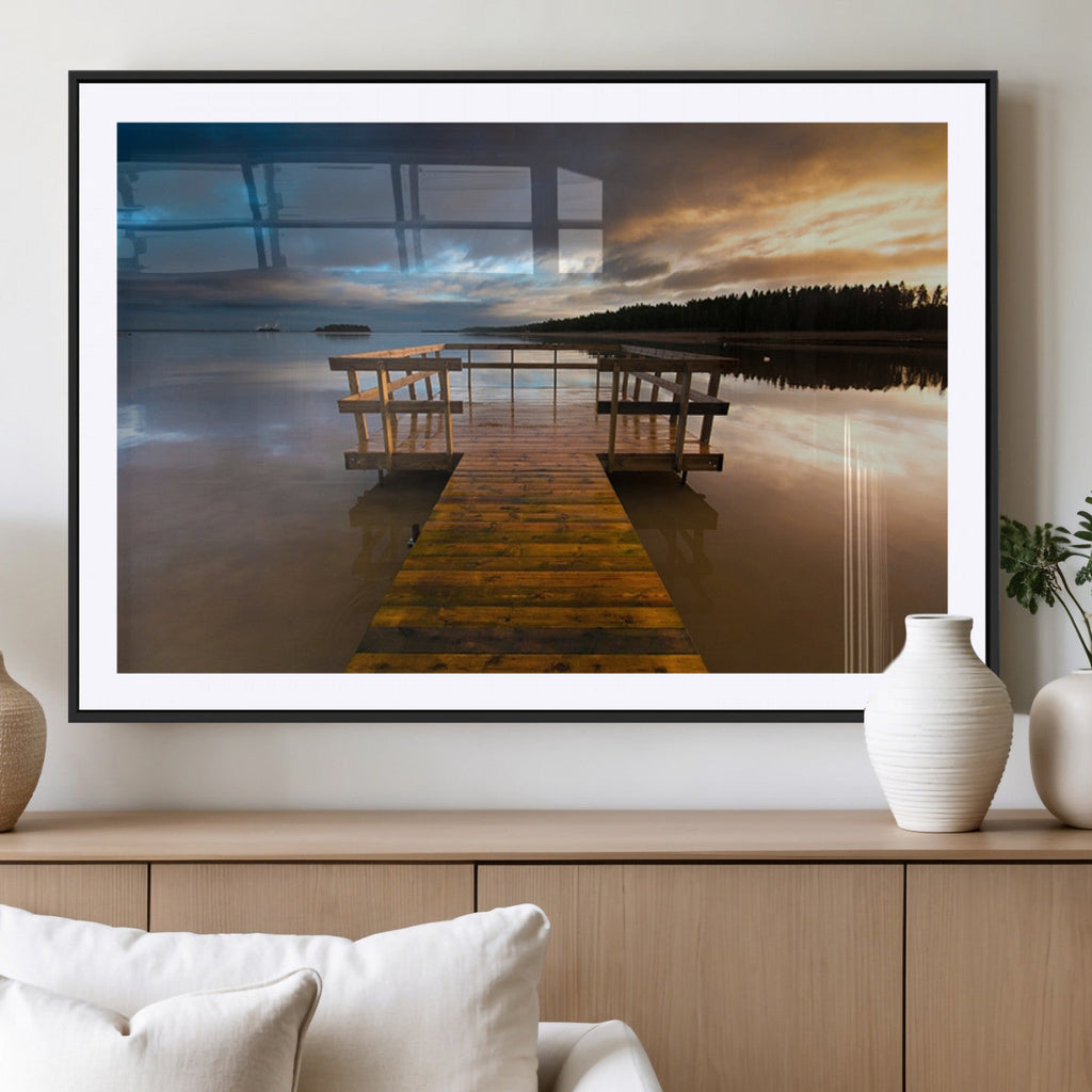 Serene Lake Pier at Sunset Canvas Print | Landscape Wall Art | Ready to Hang