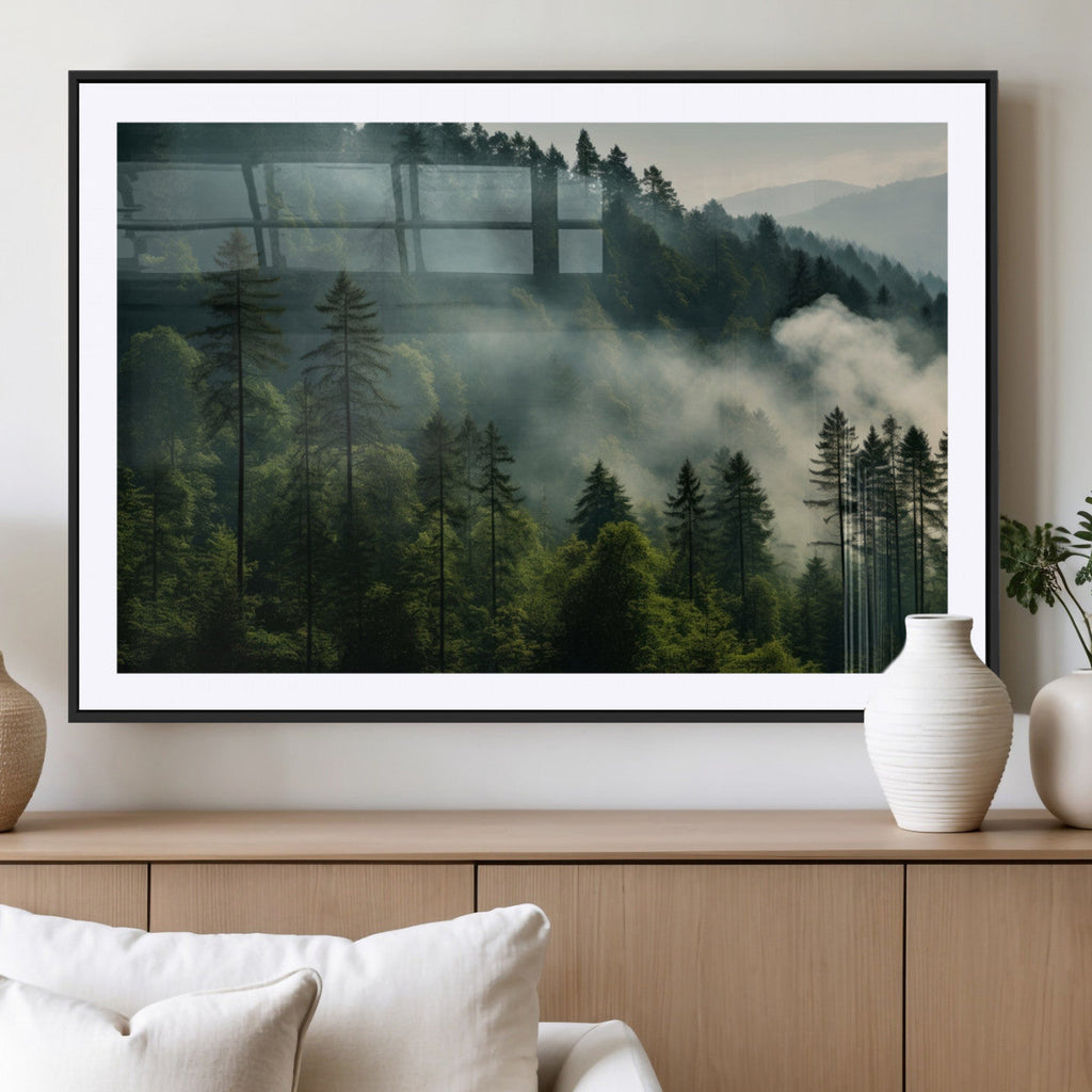 Misty Forest Wall Art Premium Canvas Print, Foggy and Serene Atmosphere