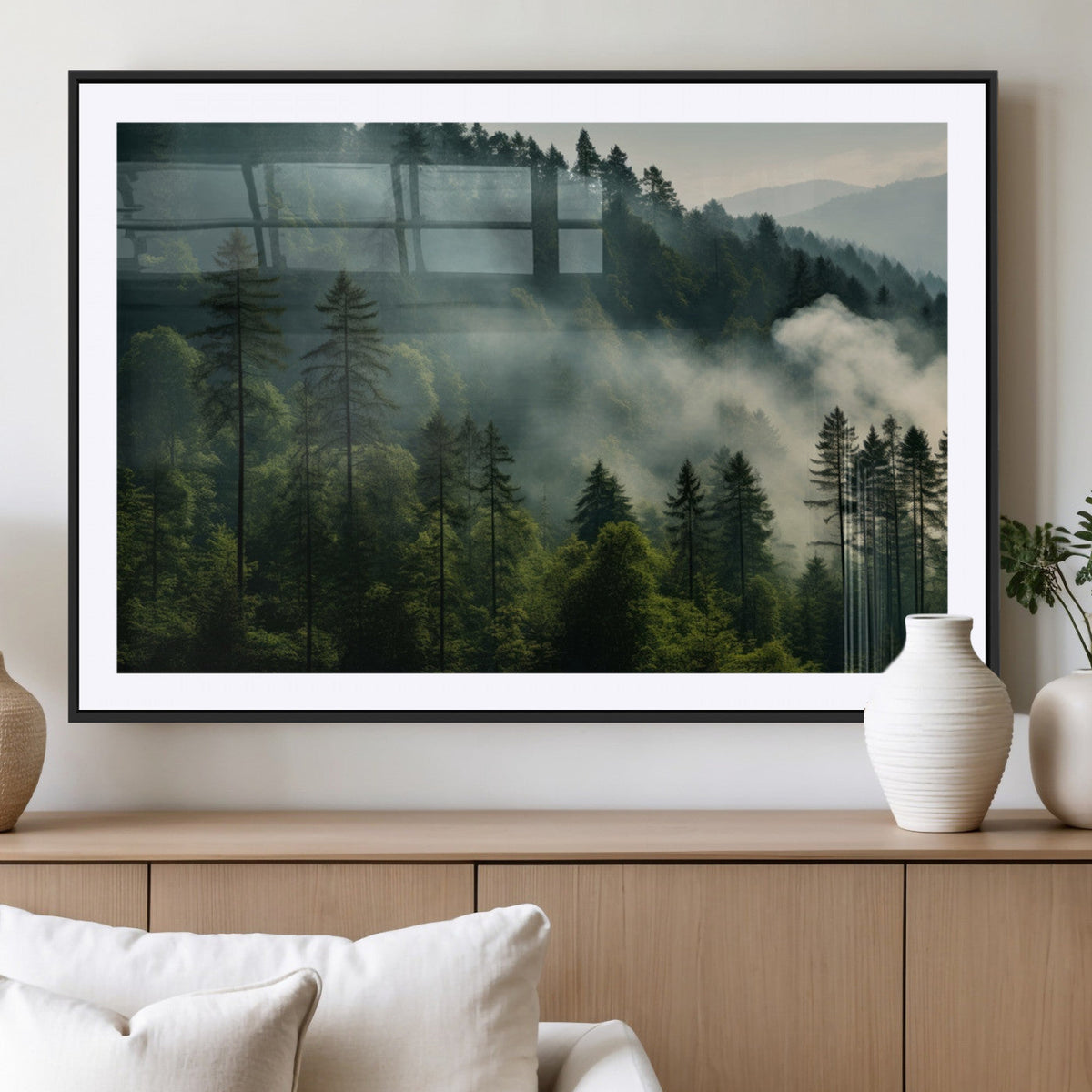 Misty Forest Wall Art Premium Canvas Print, Foggy and Serene Atmosphere