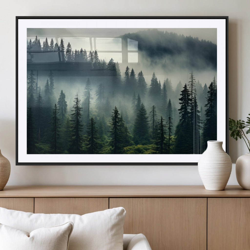 Captivating Misty Forest Wall Art, Foggy and Serene Atmosphere Canvas Print