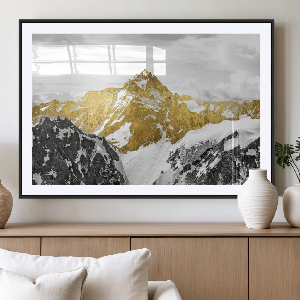 Gold Abstract Mountains Wall Art Print on Canvas, Nature Wall Art Print
