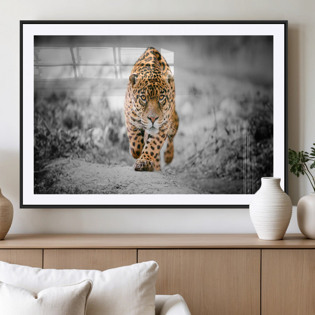 Jaguar Wall Art Canvas Print, Majestic Big Cat in Focused Pursuit