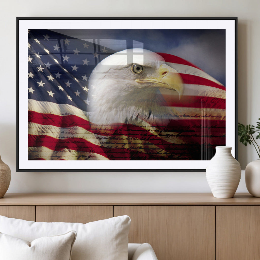 American Flag Eagle Symbol Wall Art Canvas Print, Patriotic American Flag Eagle Wall Art