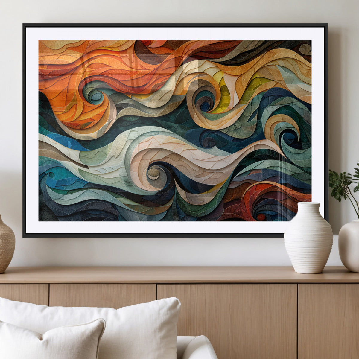 Abstract Wave Wall Art, Ready to Hang Framed Canvas Print | Extra Large 3 Piece Canvas Wall Art