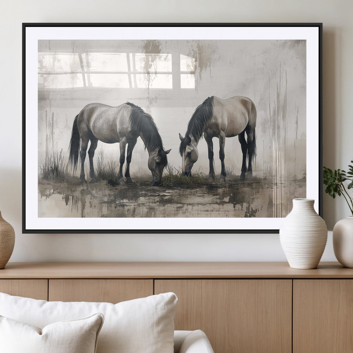 Chinese Ink Style Vintage Horses Wall Art Canvas Print