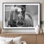 Black and White Horse Winter Wall Art, Ready to Hang