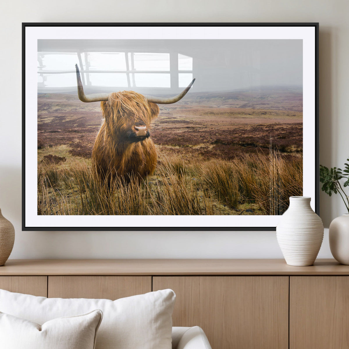 Scottish Highland Cow Canvas Wall Art, Rustic Farmhouse Decor