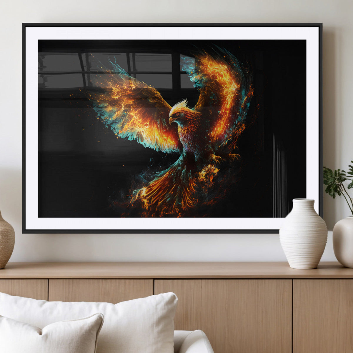 Fiery Phoenix Canvas Print | Ready to Hang Wall Art | Bold Fantasy Decor