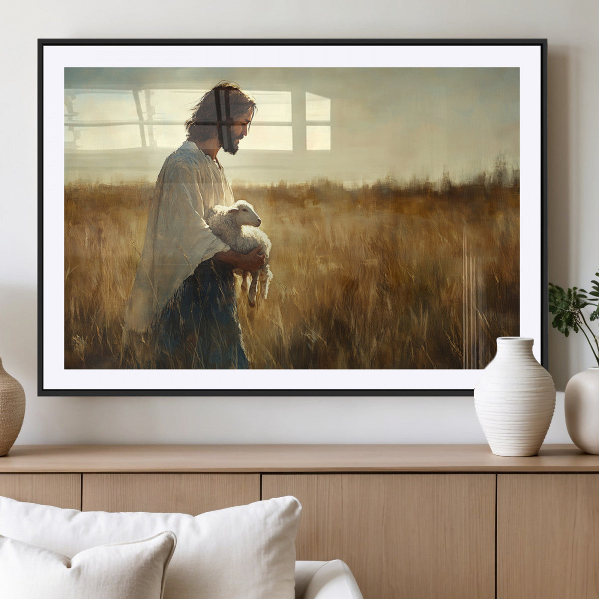 Jesus the Good Shepherd Wall Art Canvas Print, Inspirational Christian Religious Print for Prayer Room
