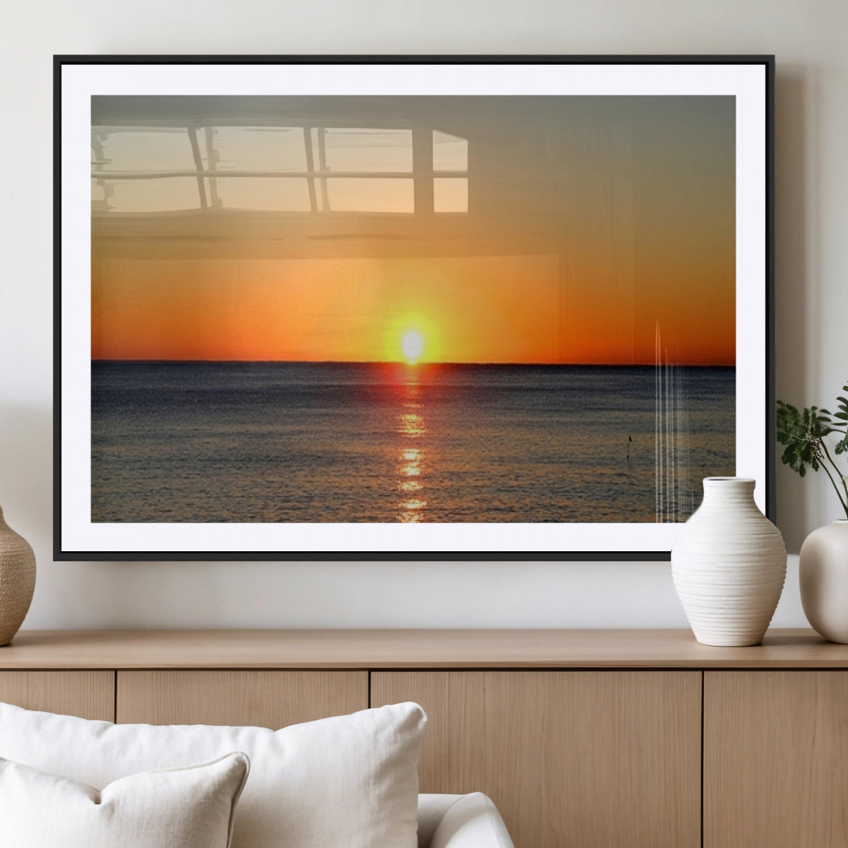 Golden Horizon Sunset Over Ocean Wall Art Canvas Print | Tropical Beach Canvas