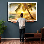 Beach Sunset Canvas Wall Art Print - Tropical Beach Canvas With Palm Trees