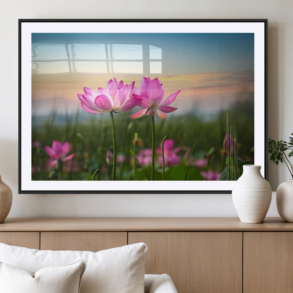 Pink Flower on the Mountain Canvas Print, Framed Pink Flower Canvas Wall Art