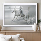 Large Wall Art Canvas Print, Beautiful Running White Horses