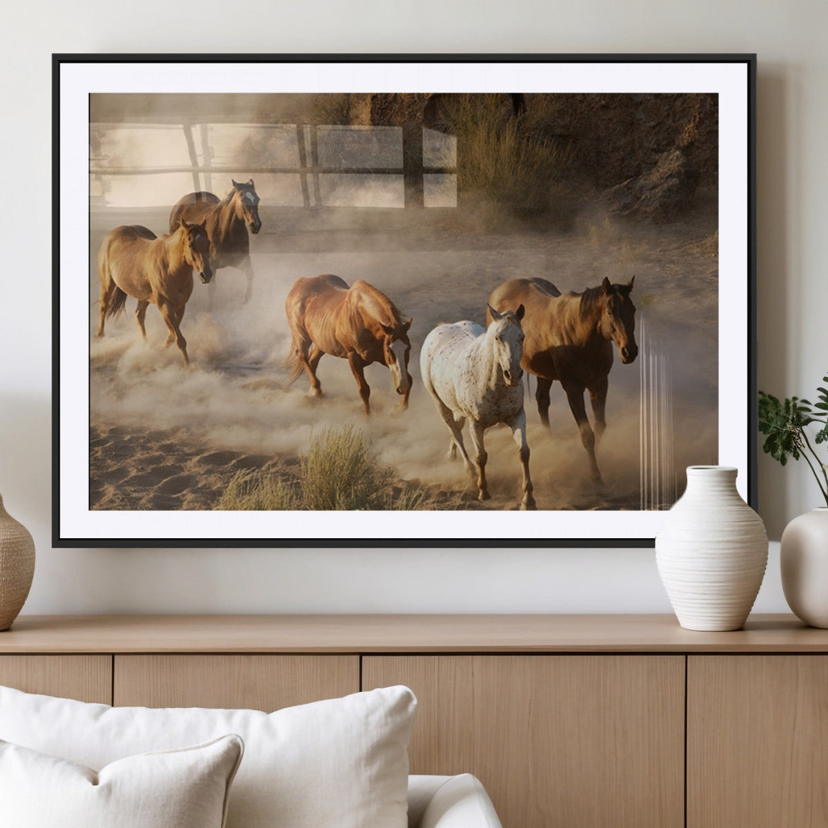 Large Wall Art 5 Horses Running on Sand Canvas Print