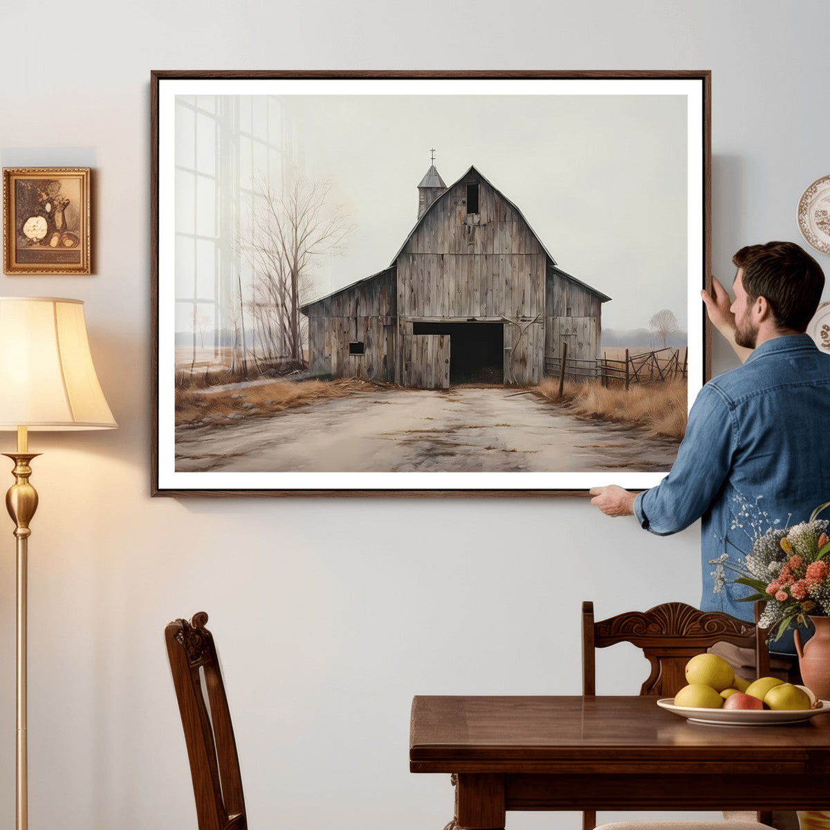 Farmhouse Rustic Barn Wall Art Canvas Print, Framed and Ready to Hang