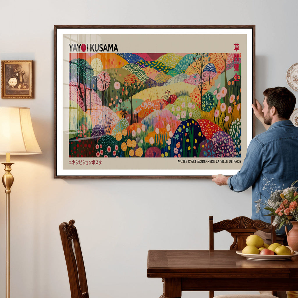 Framed Yayoi Kusama 1986 Wall Art Print | Japanese Wabi Sabi Vibrant Abstract Landscape Canvas