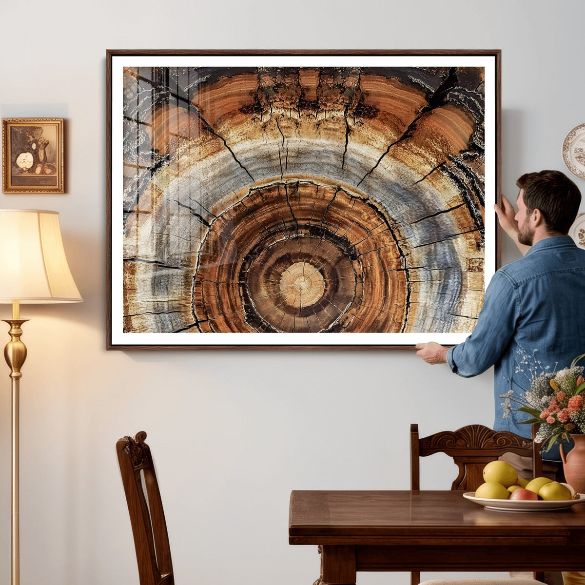 Tree Rings Wall Art Canvas Print, Rustic Wood Grain