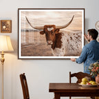 Texas Longhorn Cow Canvas Wall Art, Majestic Bull on a Rustic Western Farm