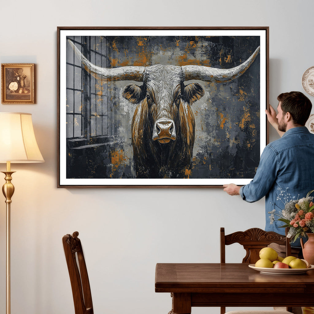 Rustic Bull Wall Art Canvas Print, Longhorn Wall Decor