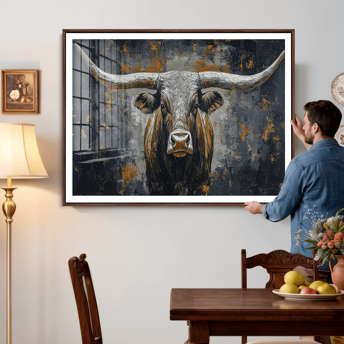 Rustic Bull Wall Art Canvas Print, Longhorn Wall Decor
