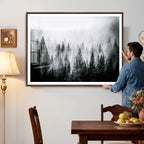 Foggy Forest Wall Art Canvas Print, Mountain Woodland Landscape, Minimal Nature Decor