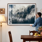 Foggy Mountain Forest Canvas Print, Misty Pine Trees Nature Wall Art