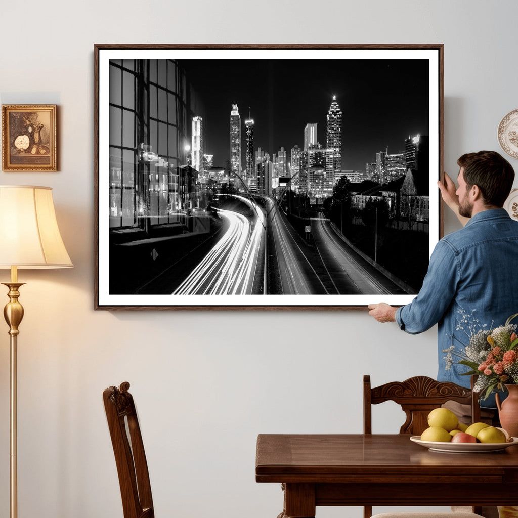 Atlanta Skyline Wall Art Canvas Print, Atlanta Downtown Night Cityscape