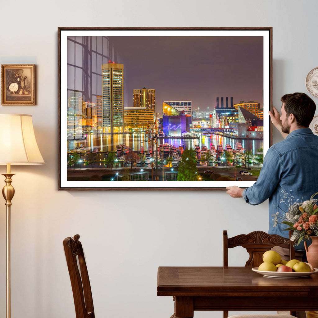 Baltimore Skyline Wall Art Canvas Print, Baltimore Downtown Night Cityscape