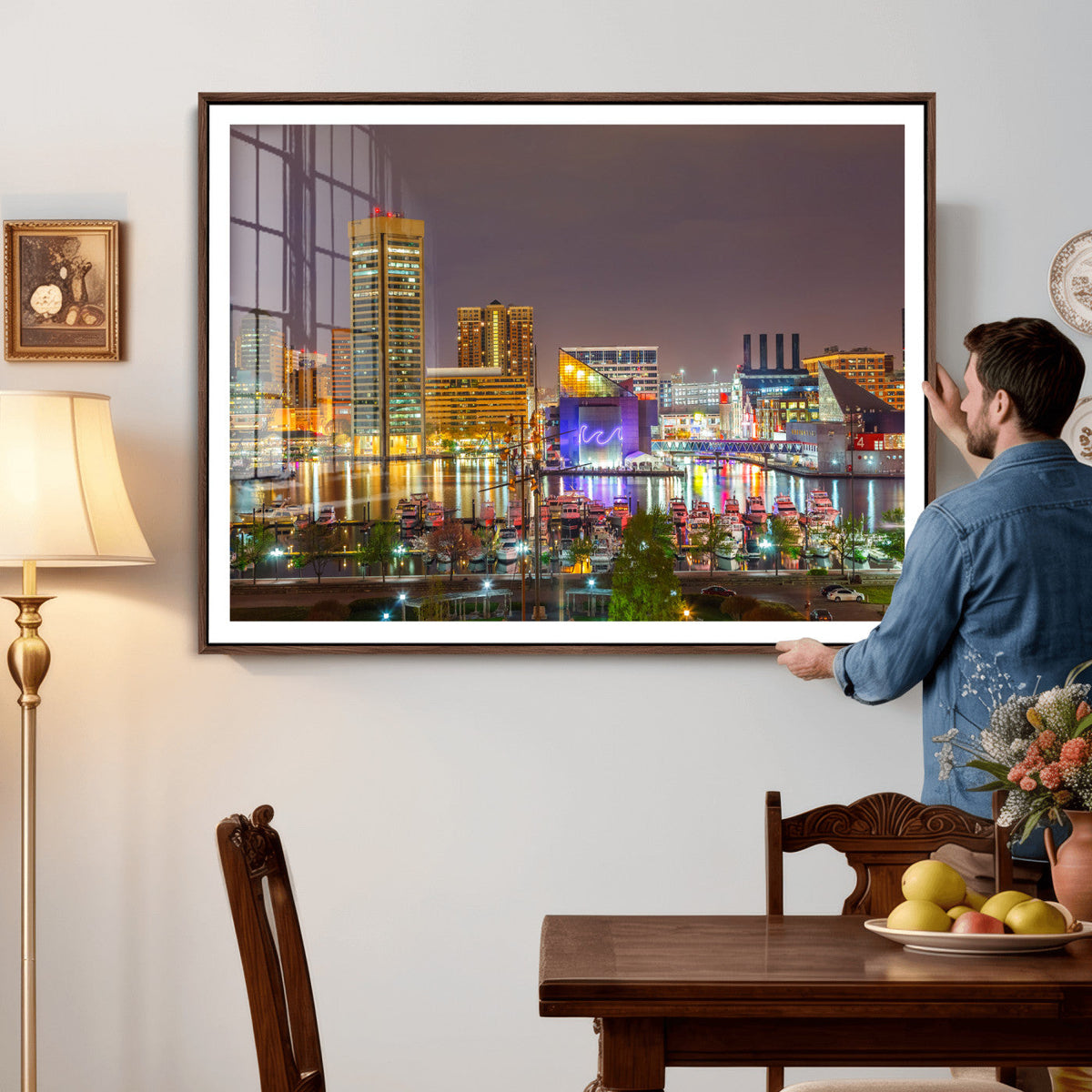 Baltimore Skyline Wall Art Canvas Print, Baltimore Downtown Night Cityscape